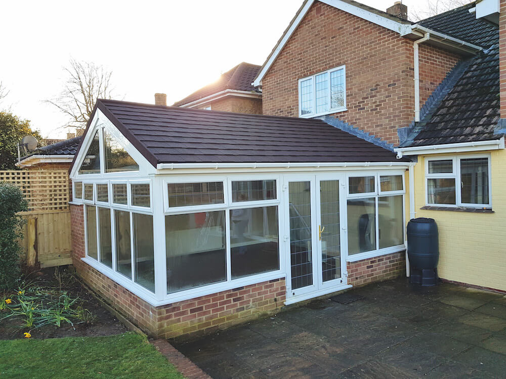 white Gable uPVC conservatory windows, exterior shot