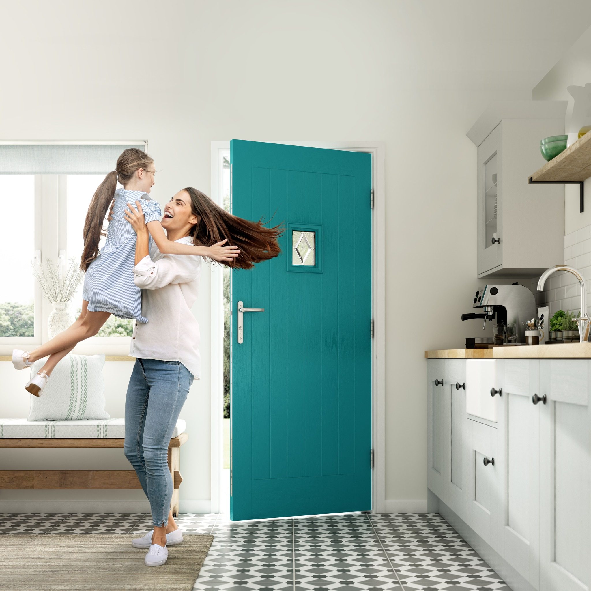 Family smiling and playing in their home